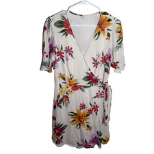 Old Navy Dress Women's Medium V-Neck Floral Short Sleeve Tie Casual Boho