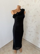 Black One Shoulder Ruffle Bodycon Midi Dress Ruched Evening Party Dress Size S
