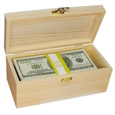 Wooden Currency Money Cash Tray with 30 Currency Wrappers, Single Compartment...