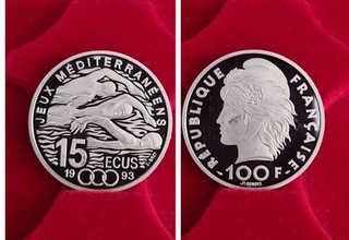 100 Franken 1993 Frankreich "SCHWIMMEN" 0.900 Silbermünze.