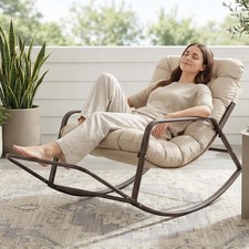 Rocking Lounge Chair Outdoor Reclining Lounger W/ Footrest Padded Comfy Cushion