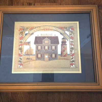 Vintage Bless Our Home Lighthouse Beach 1990 Mirrored 3D Effect Picture Framed