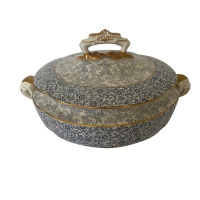 Royal Worcester Vitreous Tureen Ovington Brothers Blue Floral Elephant Handles