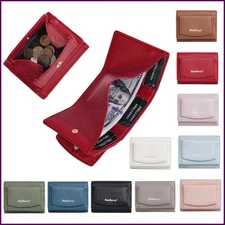 Women’s Solid Color Trifold Coin Purse Mini PU Wallet Card Holder Casual Gift