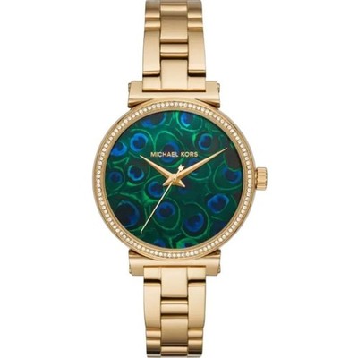 Michael Kors Ladies Sofie Peacock Dial Watch Mk3946 Gold 