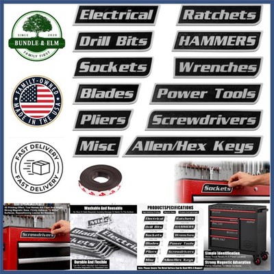 Magnetic Tool Box Labels, 12-Pack Durable Labels for Steel Toolboxes & Drawers