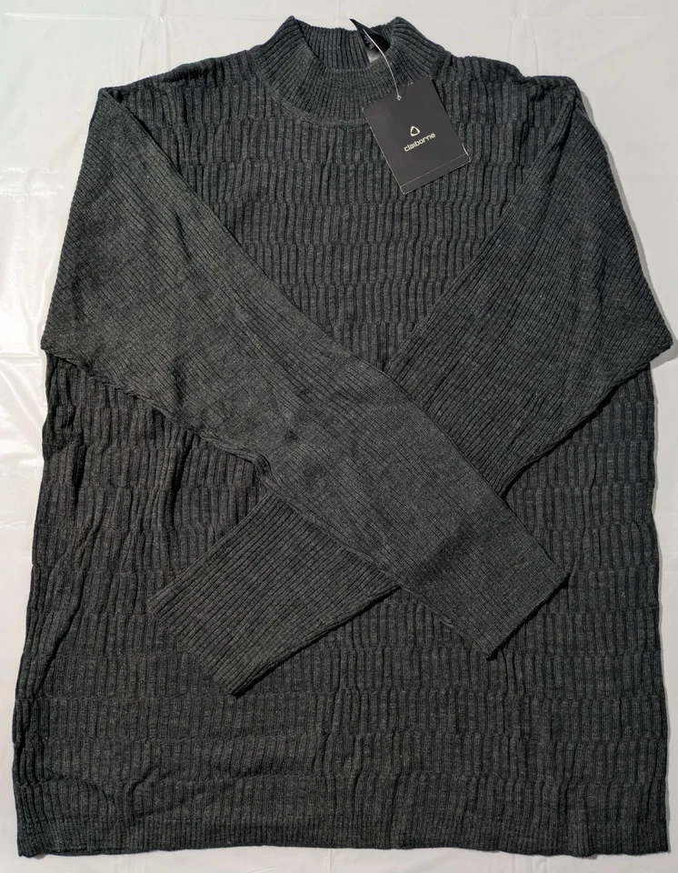 Suéter Pullover Claiborne - Para Hombre Talla XL - Carbón Oscuro, Mezcla de Seda, Cuello Simulado Foto 2 de 4