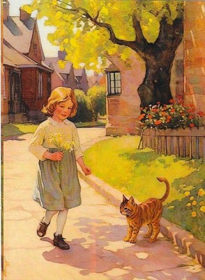 NEW Cherished Moments In Time Postcard Young Girls And Their Cat Friends