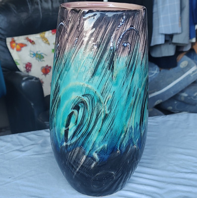 Blue Black Abstract Swirl Glossy Ceramic Vase Decorative Art Vase Made in China