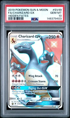 2019 POKEMON SUN & MOON HIDDEN FATES #SV49 FULL ART/CHARIZARD GX PSA 10