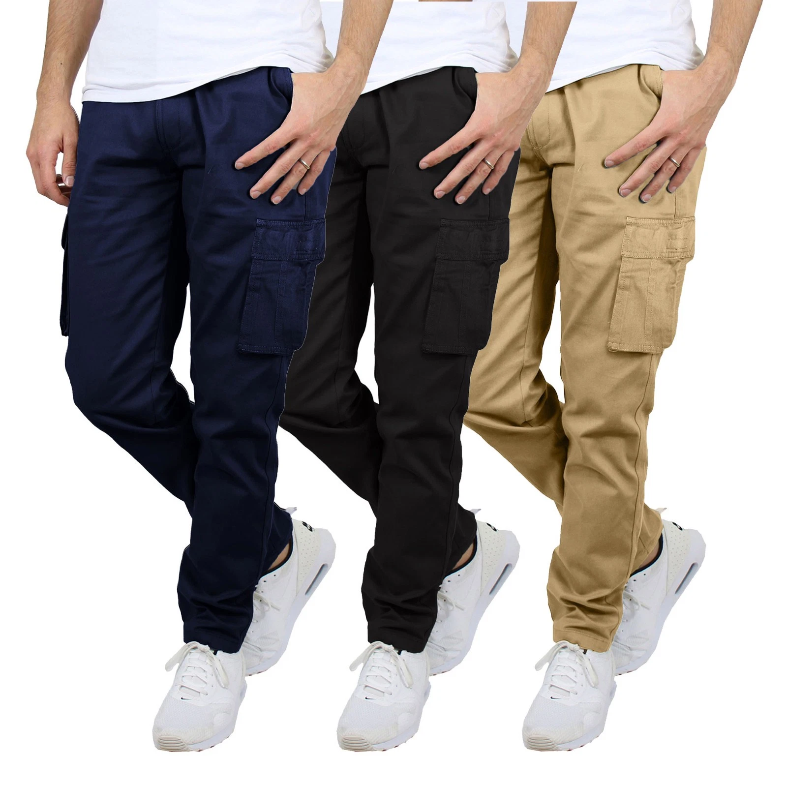 Men's 3-Pack Flex-Stretch Cotton Cargo Pants (Sizes 30-44) – New with Free Ship
