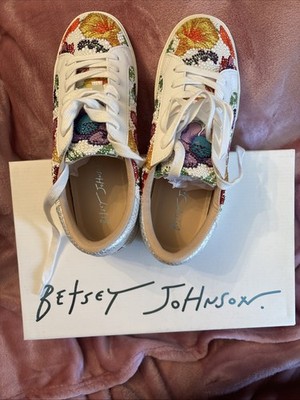 Blue by Betsey Johnson Damon floral sneakers  rhinestone and faux pearl 