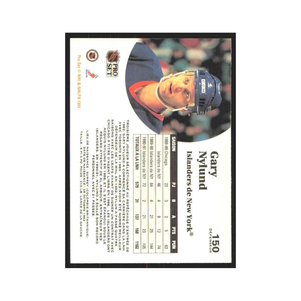 1991 Pro Set Gary Nylund New York Islanders #150 - Image 2 of 3