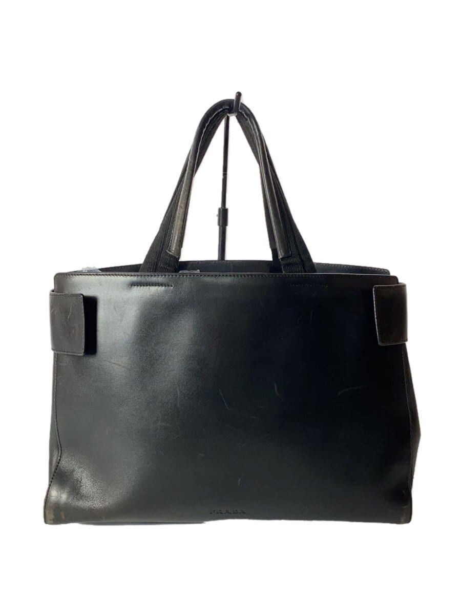 PRADA handbag leather Black solid Used