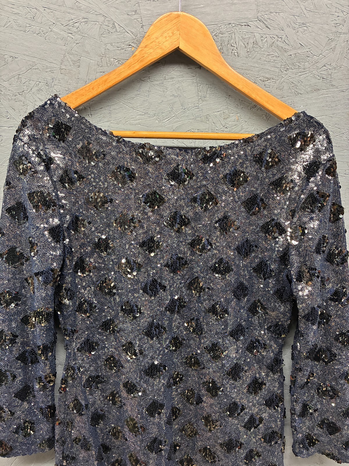 Zara Knit Sequin Tunic Top Women’s Size S Navy Blue Sparkle Party 3/4 Sleeve thumbnail 2