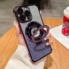 For iPhone 17 Pro Max 16 15 14 13 Magnetic Ring Stand Bling Paper TPU Back Cover