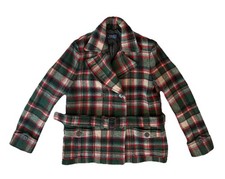 Vintage Polo Ralph Lauren Pea Coat Plaid Double Breasted Belted Wool Blend Small