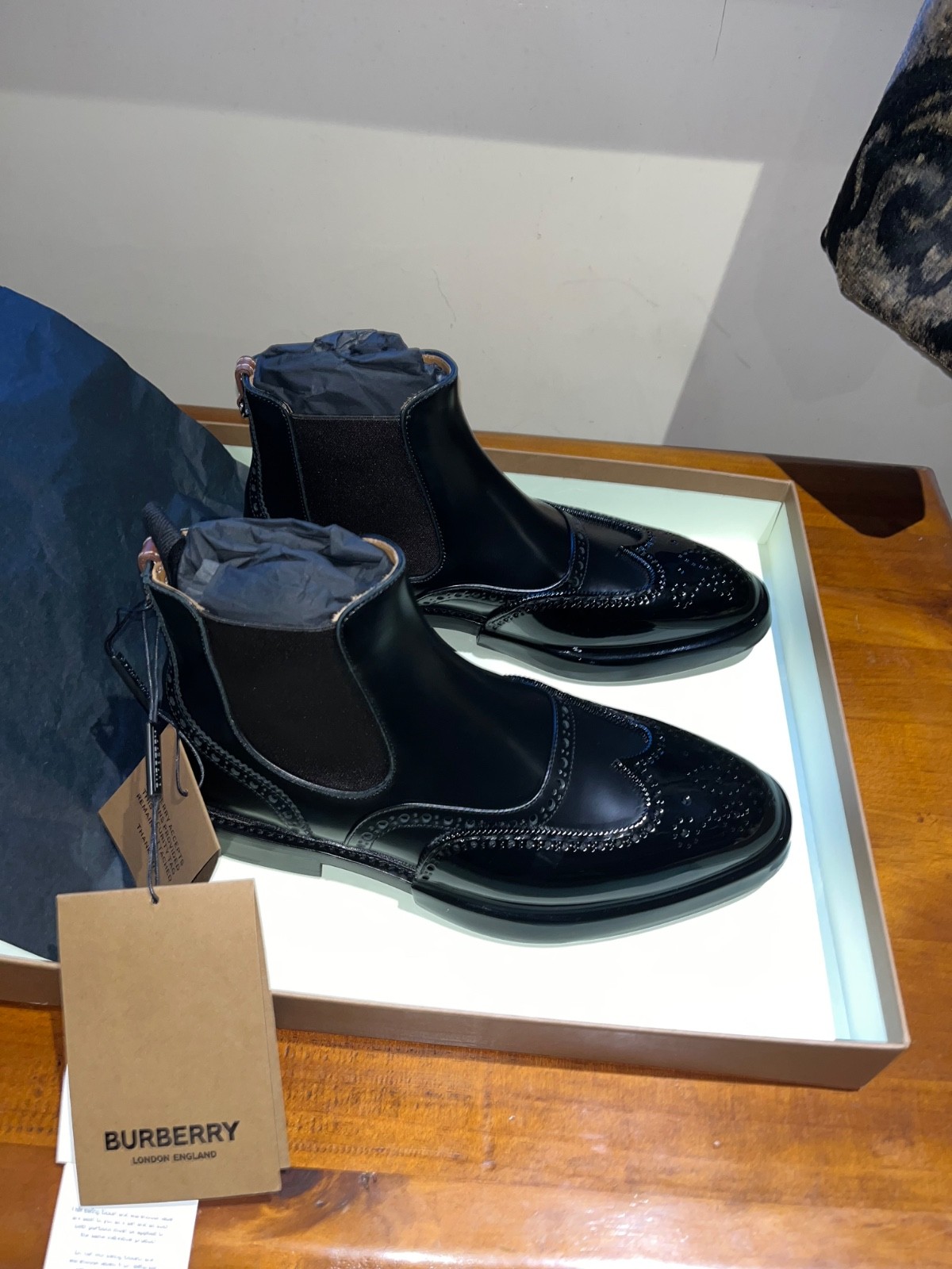 Burberry Black Leather Brogue Chelsea Boots - Brand New, Never Worn image 9