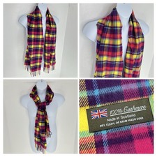 100 Cashmere Tartan Scarf Made in Scotland Vintage Plaid Fringe Warm 12 x 62