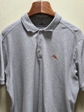 Tommy Bahama Polo Shirt Mens Large Gray Supima Cotton Blend Pique Marlin Logo