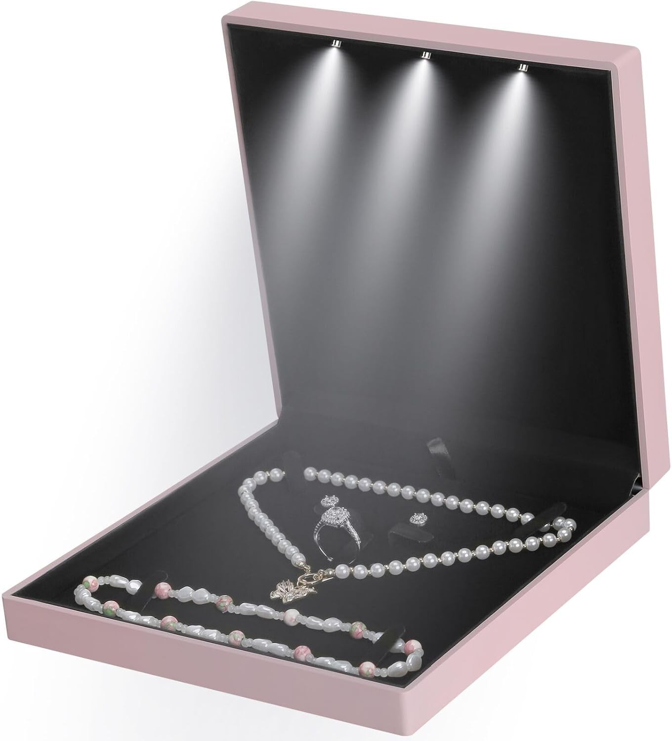 LETURE Large Velvet Jewelry Set Gift Box, Necklace Box 7.5*7.5*2 inches, Pink 