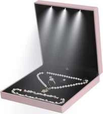 LETURE Large Velvet Jewelry Set Gift Box, Necklace Box 7.5*7.5*2 inches, Pink 