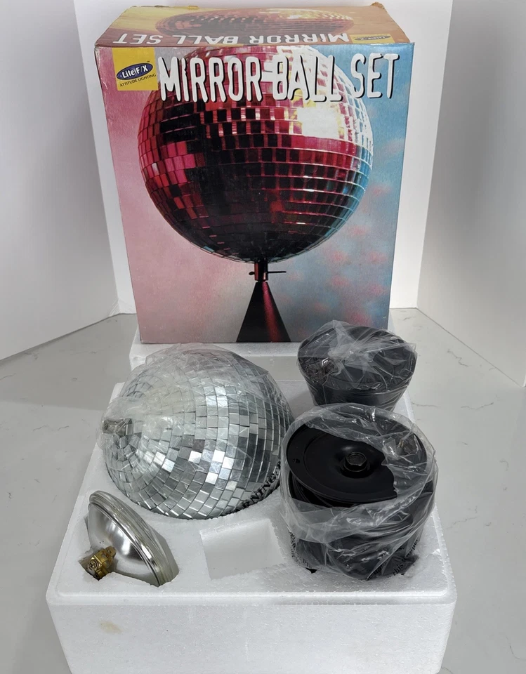 Vtg Mirror Disco Ball Lite F/X Attitude Lighting Mirror Ball Set New Open Box - Image 2 of 4
