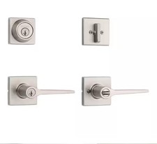 Satin Nickel Keyed Entry Door Lever and Single Cylinder Deadbolt Combo Pack