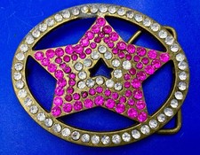 Pink Crystal Rhinestones Star Retro Openwork Bling Fashion Statement Belt Buckle