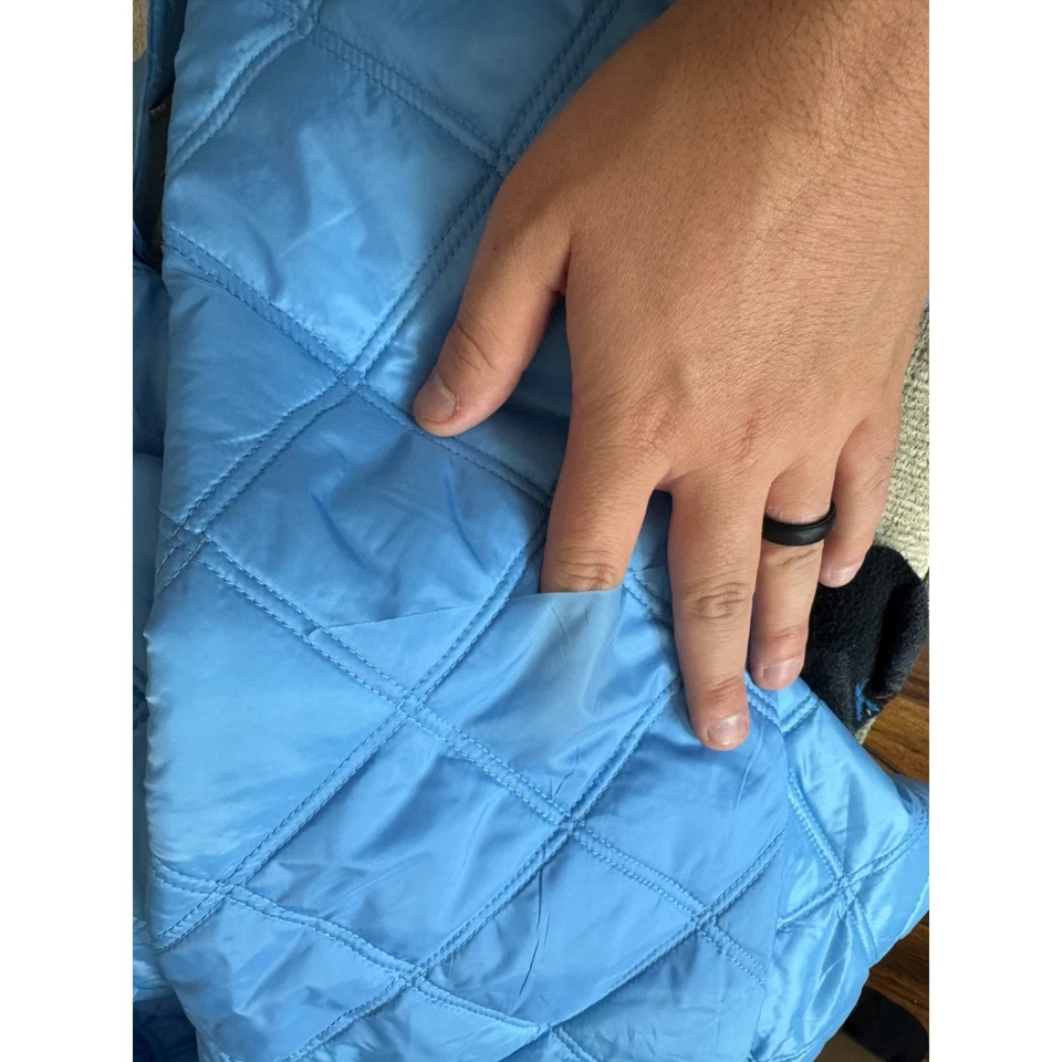 Susan Graver Lightly Padded Quilted Moto Jacket Bell Blue Medium NWOT Belted - Image 2 of 4