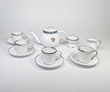 12-pc Antique White Enamelware Childs Tea Set For Dolls Dollhouse Miniatures