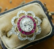 3.59Ct Art Deco Style Lab Created Diamond & Ruby Wedding 14K White Gold FN Ring