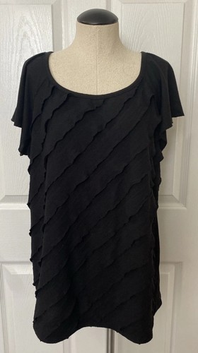 AB Studio Tiered Ruffle Top T Shirt Black Scoop Neck Women’s XL - Picture 2 of 10