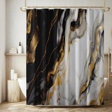Black Marble Shower Curtain Gold 72"W x 72"L Pack of 1 Black White Marble