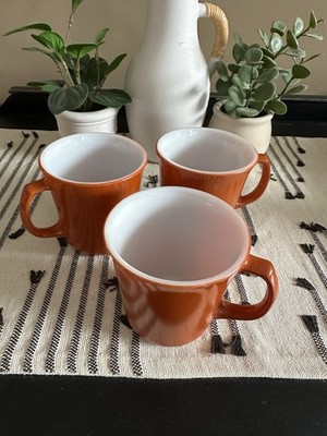 Set Of 3 Vintage Corning Milk Glass Mugs Burnt Orange