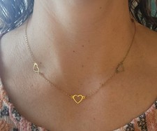 14k Yellow Gold Heart Choker, 16"