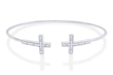 0.10 Ctw Real Diamond Double Cross Bangle Bracelet 14K  Gold Plated Sterling