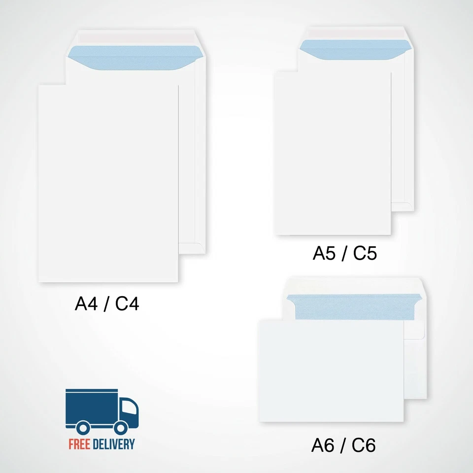 QUALITY PLAIN 90GSM WHITE ENVELOPES SELF SEAL STRONG PAPER C5/A5 C6/A6 C4/A4