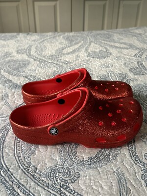 Crocs Classic Clogs Red Glitter Unisex Size Men display picture 1