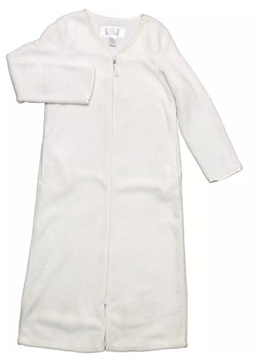 Oscar De La Renta Felpa Cremallera Tumbona Bata de Baño Casa Abrigo Bolsillos Blanco S/M - Imagen 2 de 11