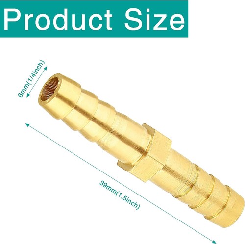 12Pcs 1/4 Inch Brass Hose Barb Fittings, Metal Splicer Mender Hose Barb Reduc - Picture 2 of 3