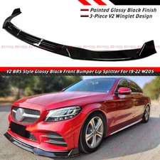 For 19-22 Mercedes Benz W205 C300 C43 AMG Gloss Black V2 Style Front Bumper Lip