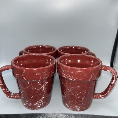 Set If 4 Vintage Eagle TM Maroon Burgundy Marble Mugs Made In USA