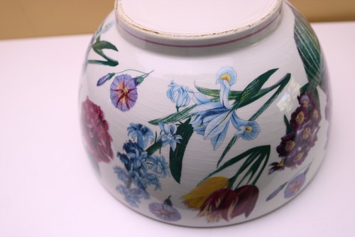 Vintage RB Bernarda Portugal 9 " x 5 " Large Footed Bowl Floral Pink Rim - Picture 10 of 14