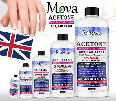 MOVA Acetone 100% Pure Superior Quality Nail Polish Remover UV/LED GEL Soak UK