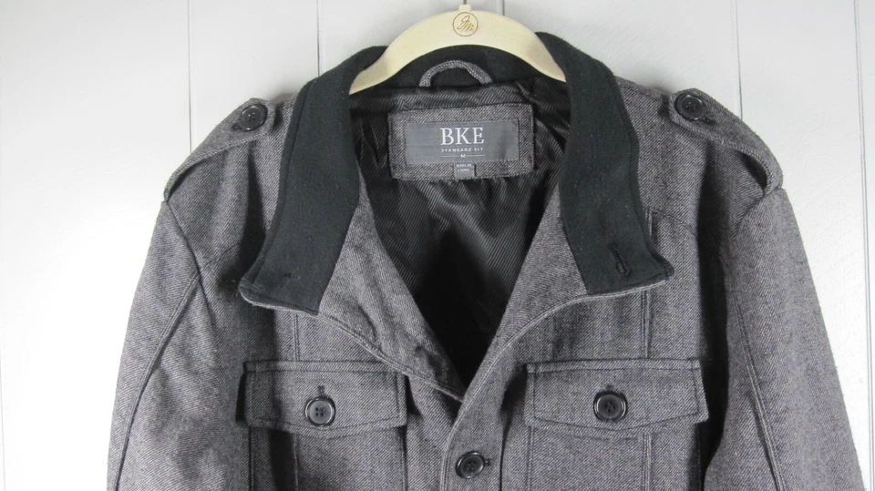 BKE Wool Jacket Men's M Gray Button up Wool Blend Preppy Outdoor Classic Nuetral - Image 4 of 4