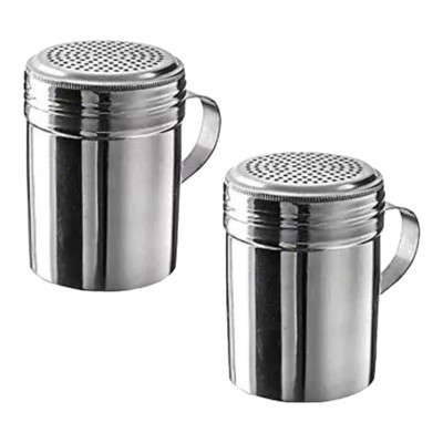 10 oz Stainless Steel Dredge with Handle (Pack of 2) New, Silver With Lid