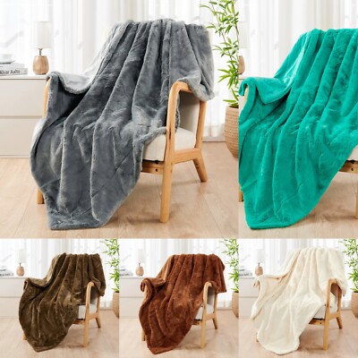 Throw Blanket Soft Plush Faux Fur Couch Sofa Bed Chair Solid Colors 50'' x 60''