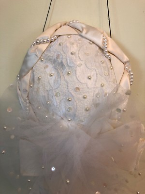NWT Whittall & Shon Cream White Satin Lace Tulle Sequin 