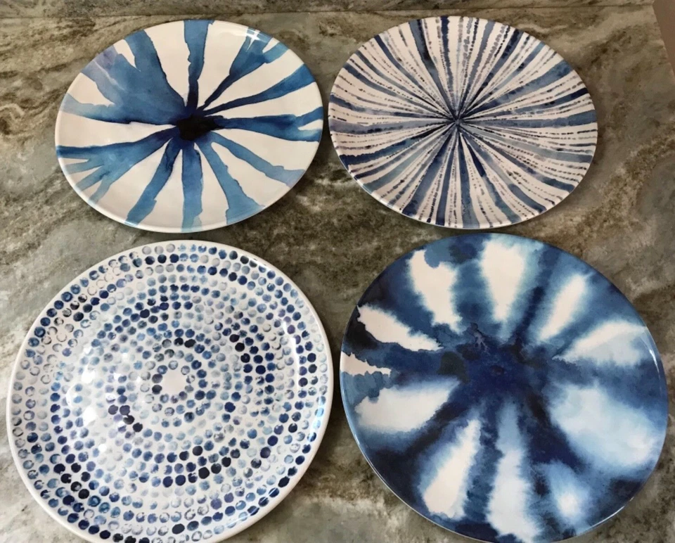 Cobalt Blue Melamine Plates Or Pasta Bowls. Set Of 4. Abstract. You Choose. New. - Image 2 of 2